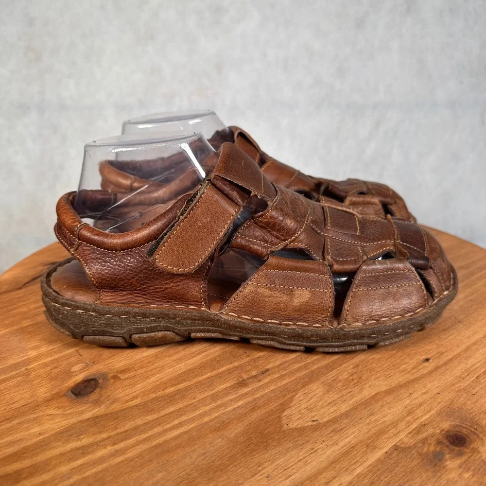 Born Fisherman Sandals Mens 8 Brown Good Leather Caged M6504 Hook Loop Strap